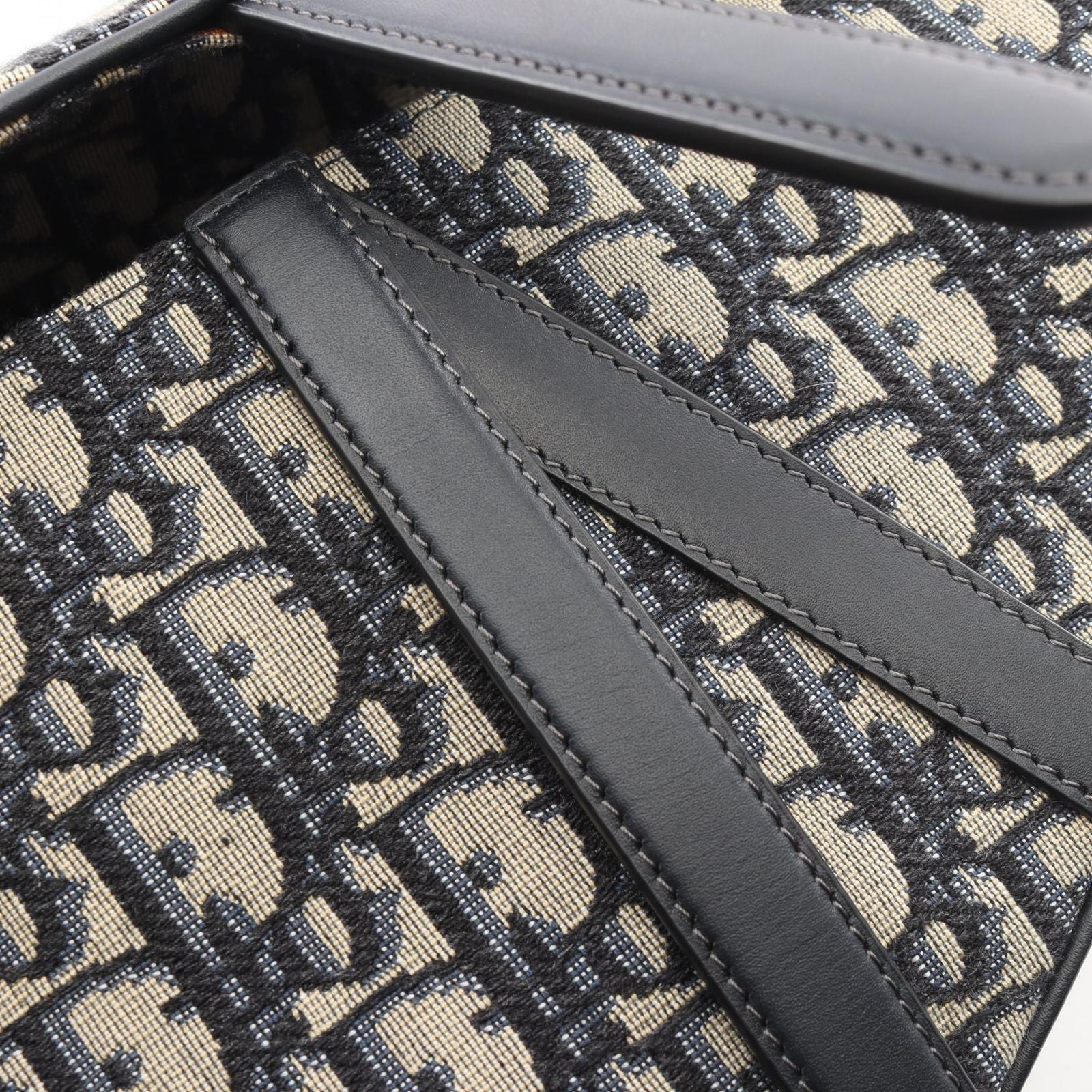 Dior Saddle Bag Oblique Jacquard 2-Way Navy Canvas Leather