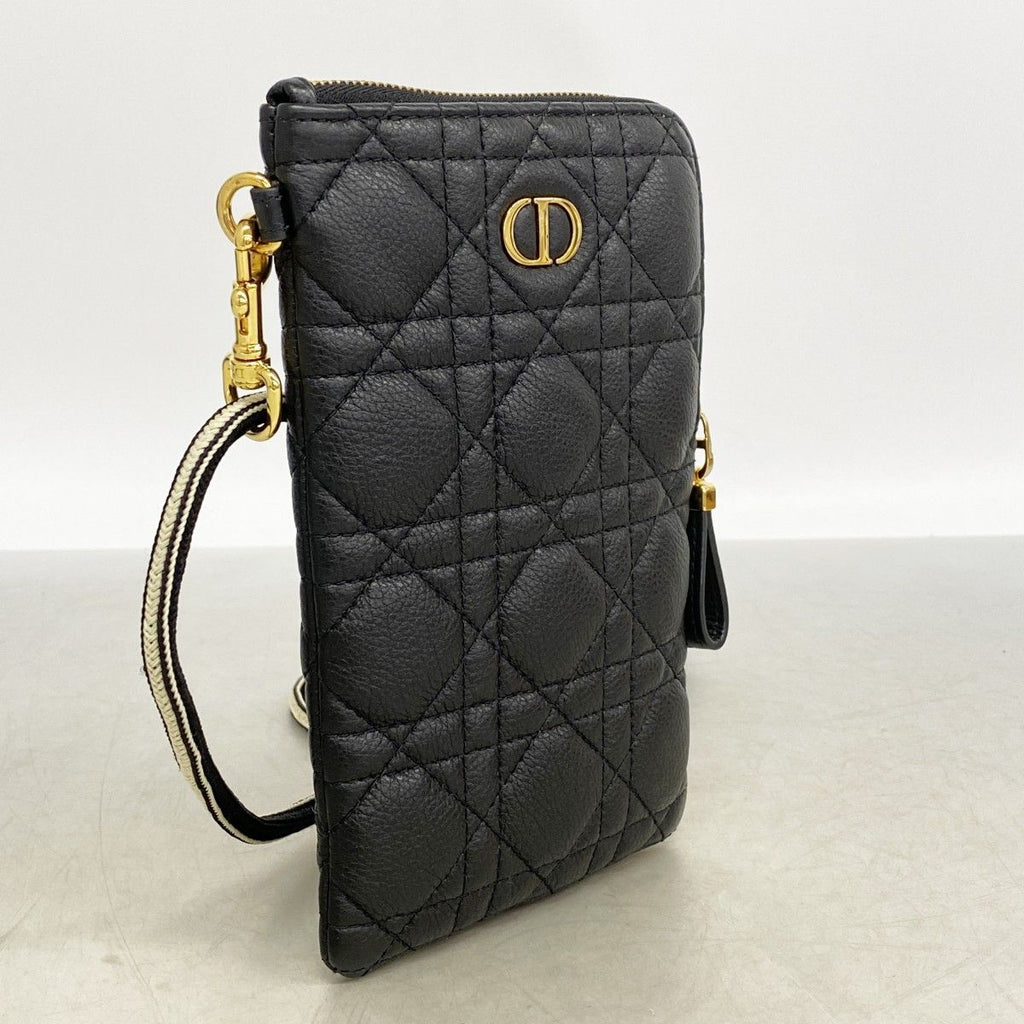 Dior Pochette Cannage Leather Black Gold Handbag