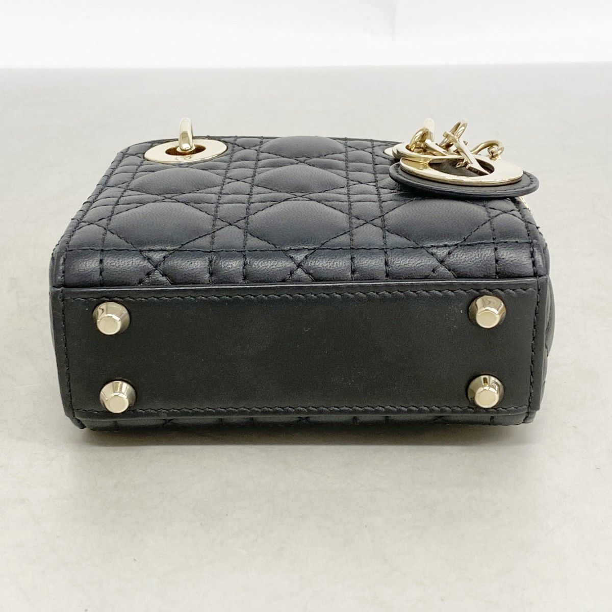 Dior Handbag Cannage Lady Leather Black Champagne Gold