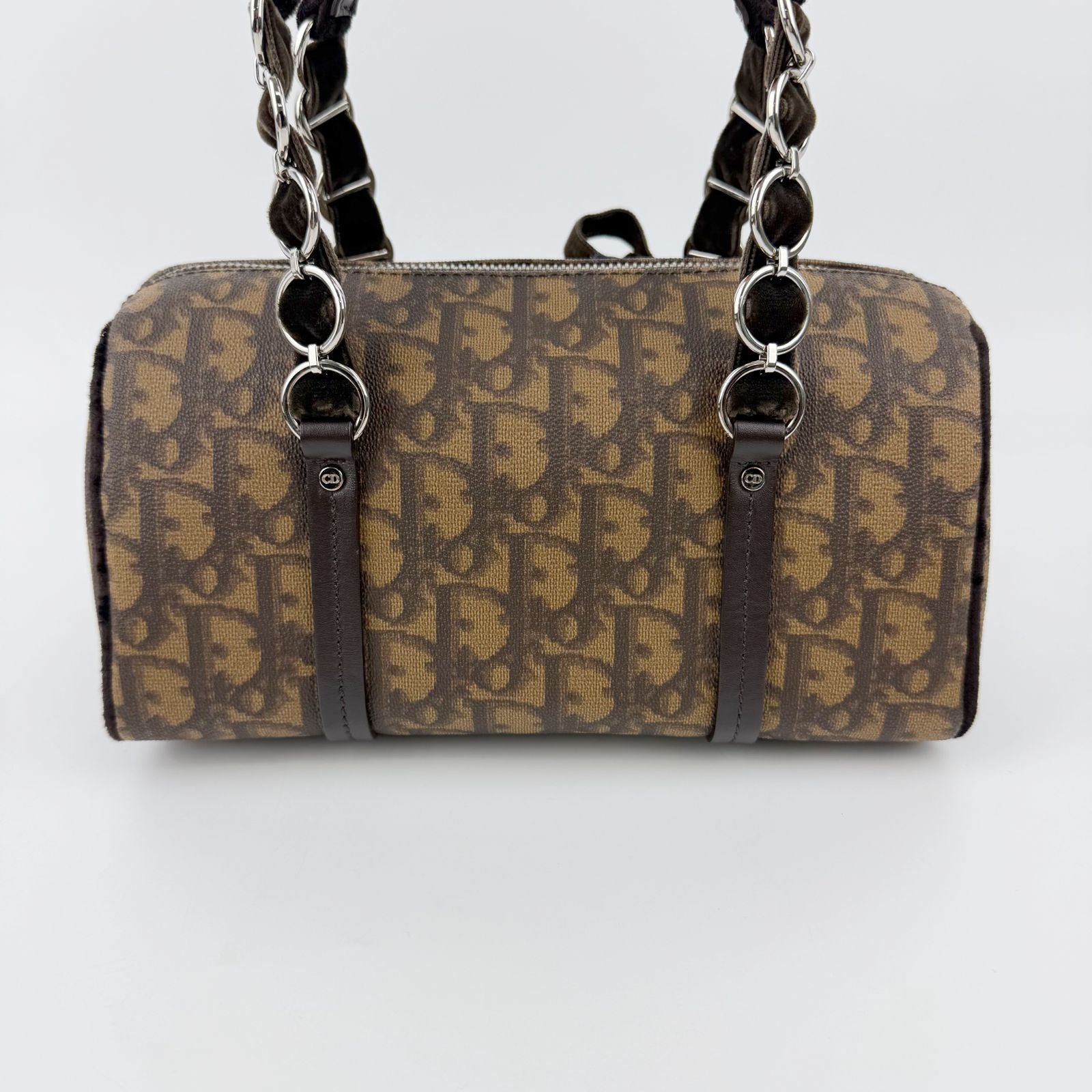 Dior Trotter Flower Charm Handbag Leather Brown Silver Vintage