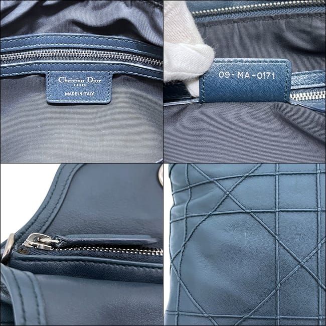 Dior Tote Granville Green Blue Cannage Handbag Leather Logo Charm Stitching