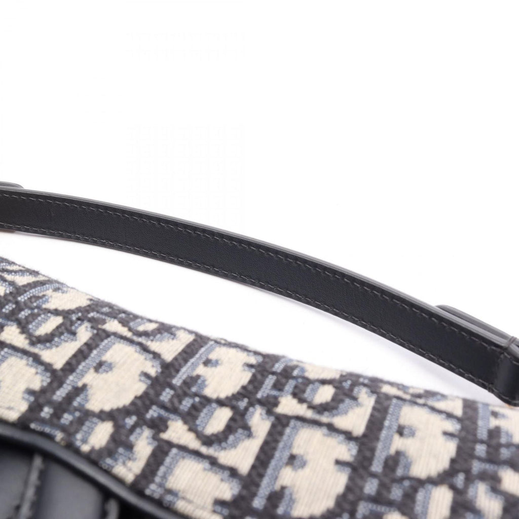 Dior Handbag Saddle Oblique Navy Canvas Leather Bag Mini