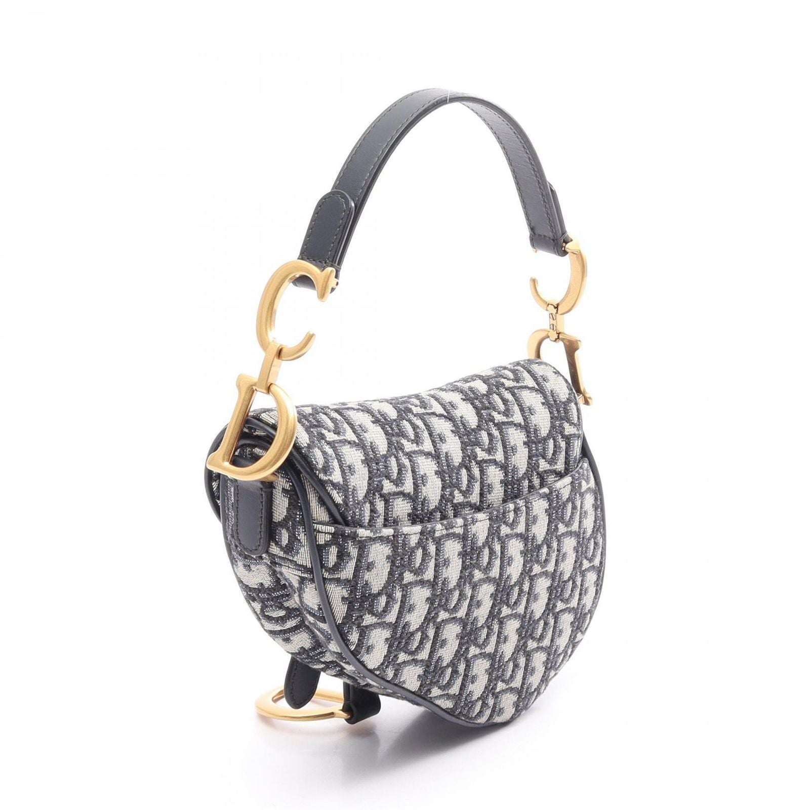 Dior Handbag Saddle Oblique Navy Canvas Leather Bag Mini