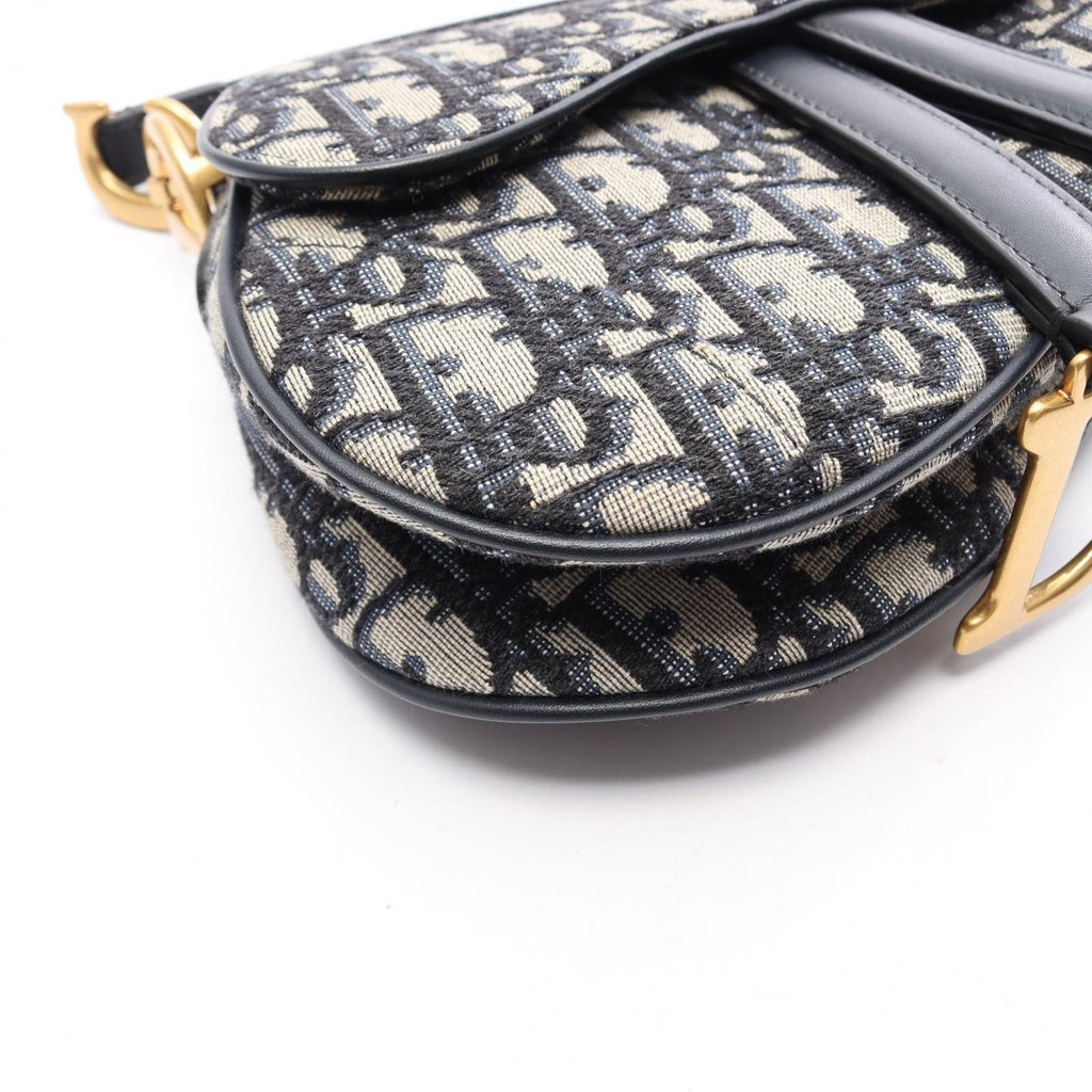 Dior Handbag Saddle Oblique Navy Canvas Leather Bag Mini
