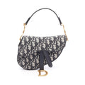Dior Handbag Saddle Oblique Navy Canvas Leather Bag Mini
