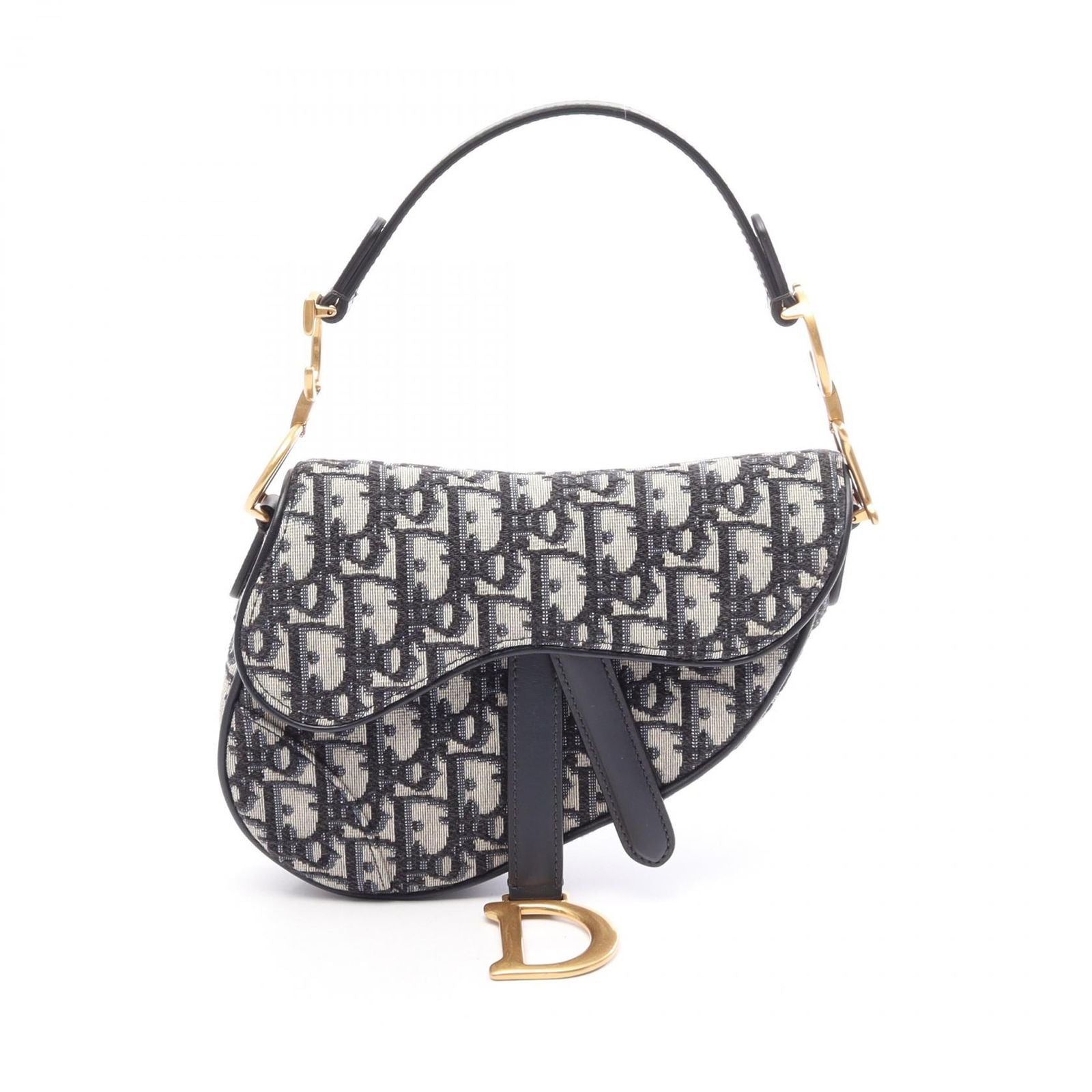 Dior Handbag Saddle Oblique Navy Canvas Leather Bag Mini