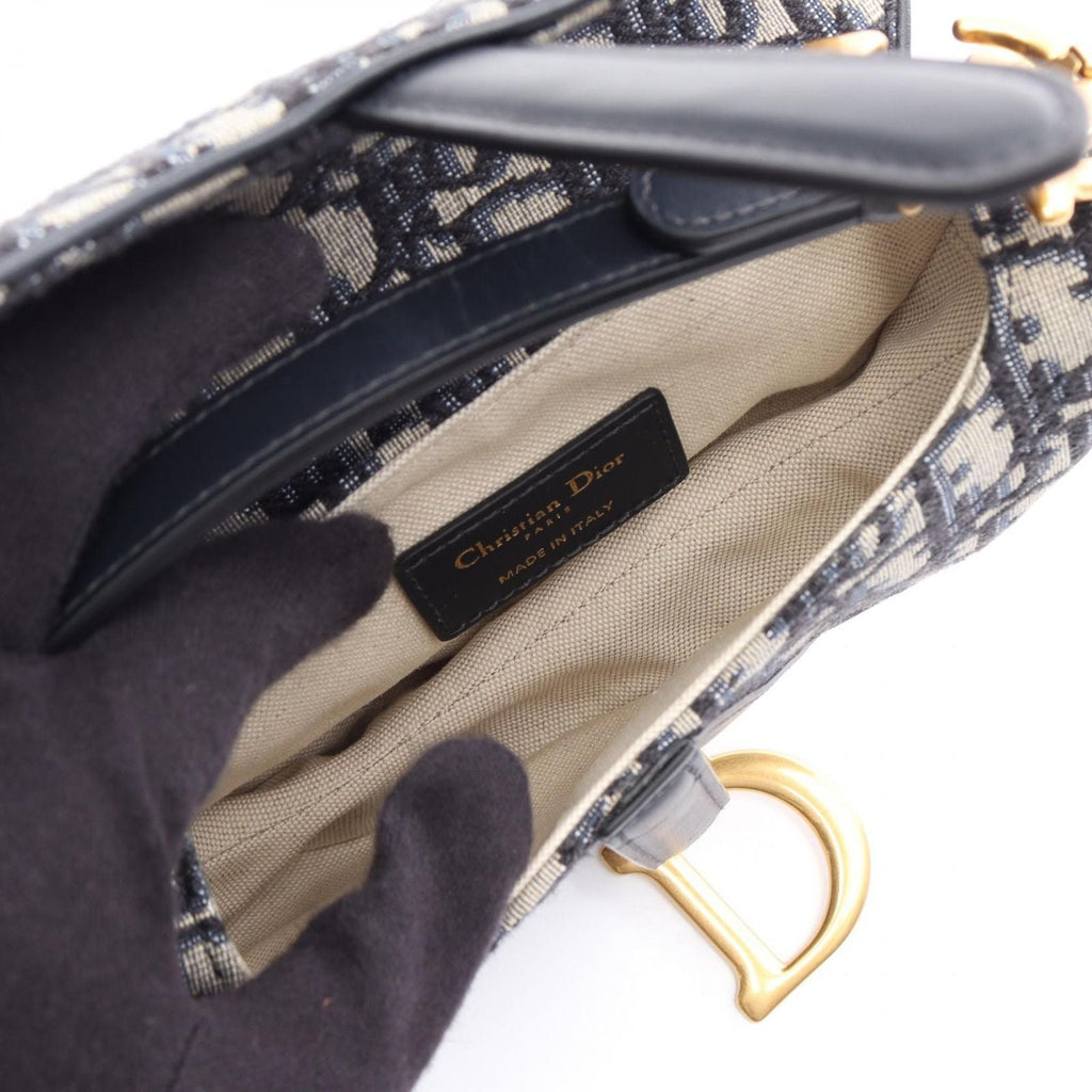 Dior Handbag Saddle Oblique Navy Canvas Leather Bag Mini