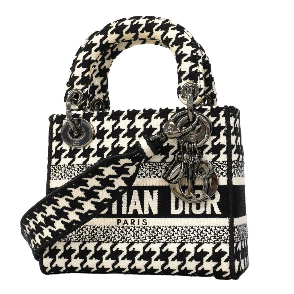 Dior Handbag Lady D Light Canvas White Black Silver 2-Way