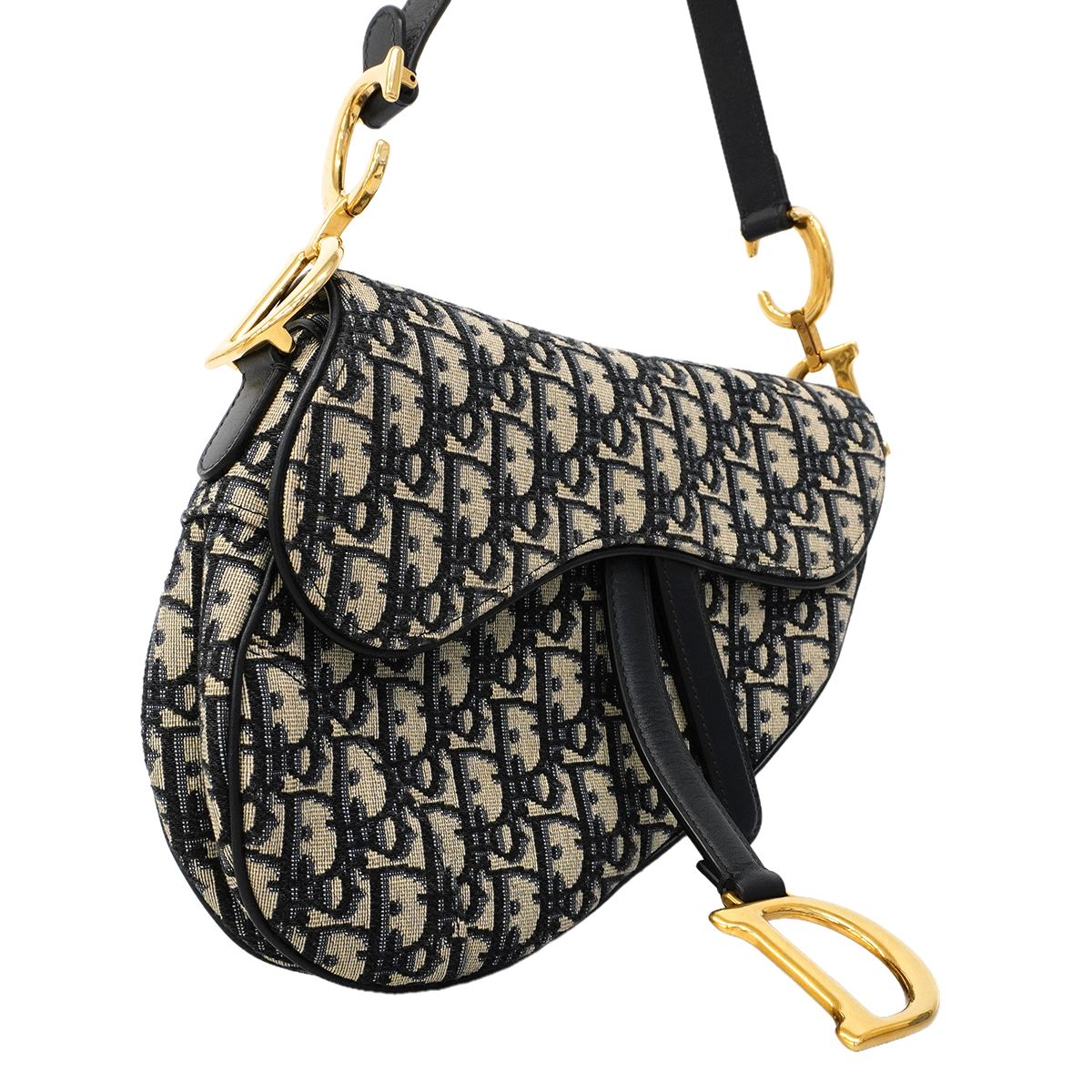 Dior Handbag Oblique Saddle Canvas Navy Gold