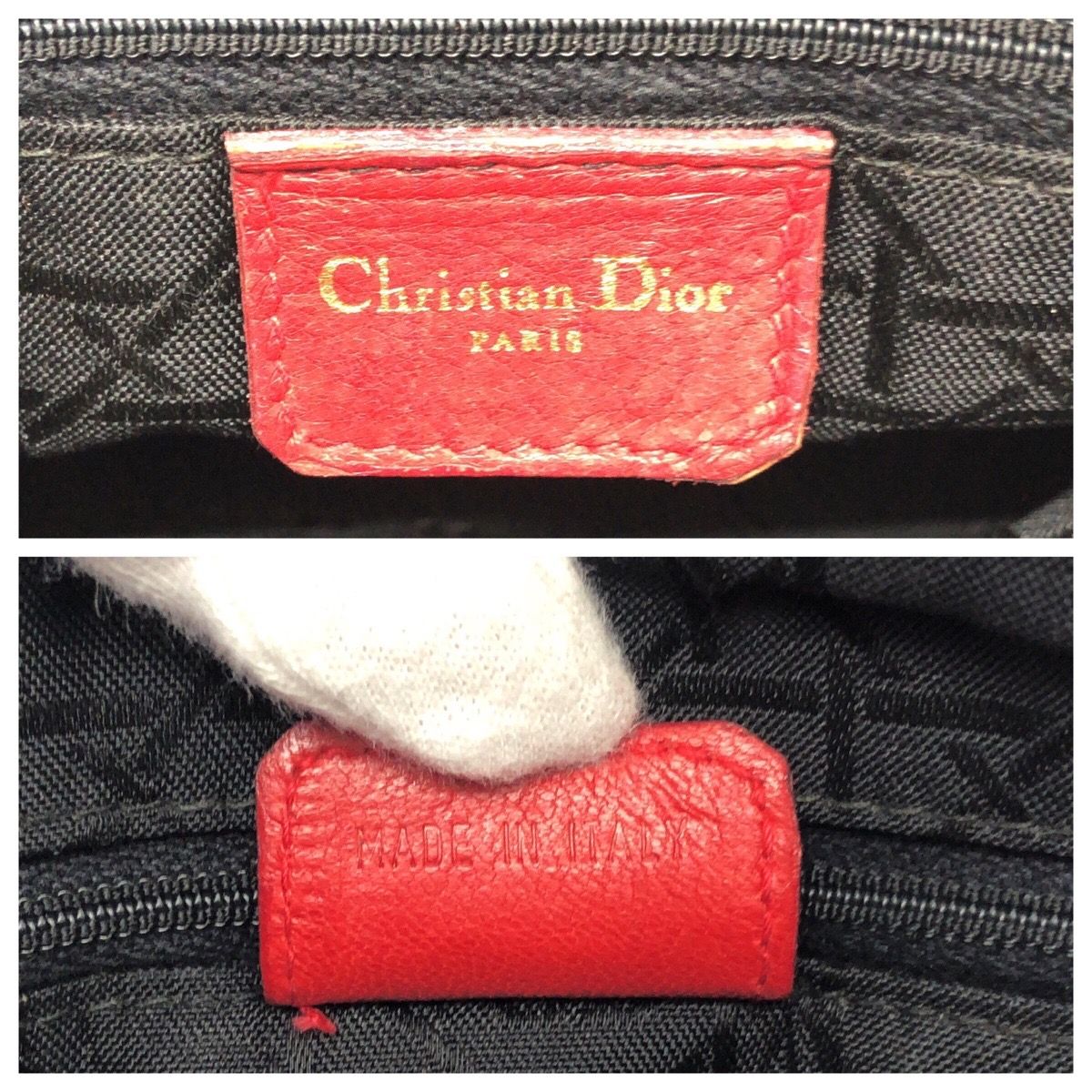 Dior Vintage Lady Cannage Red Gold Leather Handbag