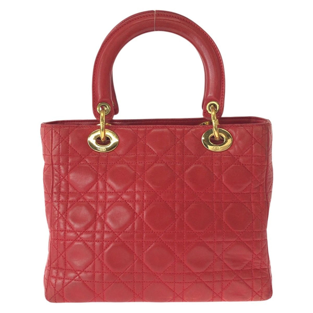 Dior Vintage Lady Cannage Red Gold Leather Handbag