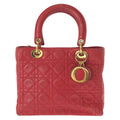 Dior Vintage Lady Cannage Red Gold Leather Handbag