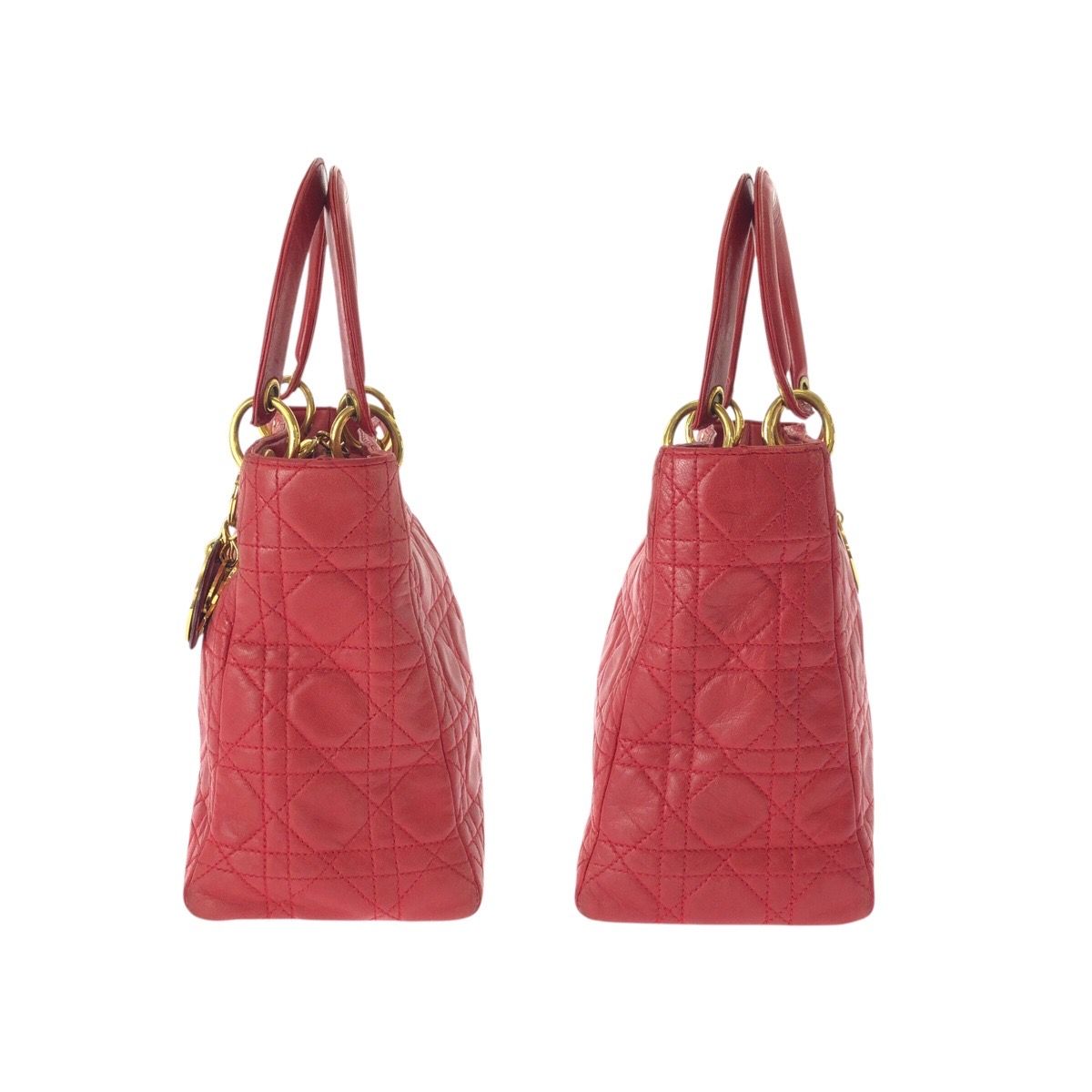 Dior Vintage Lady Cannage Red Gold Leather Handbag