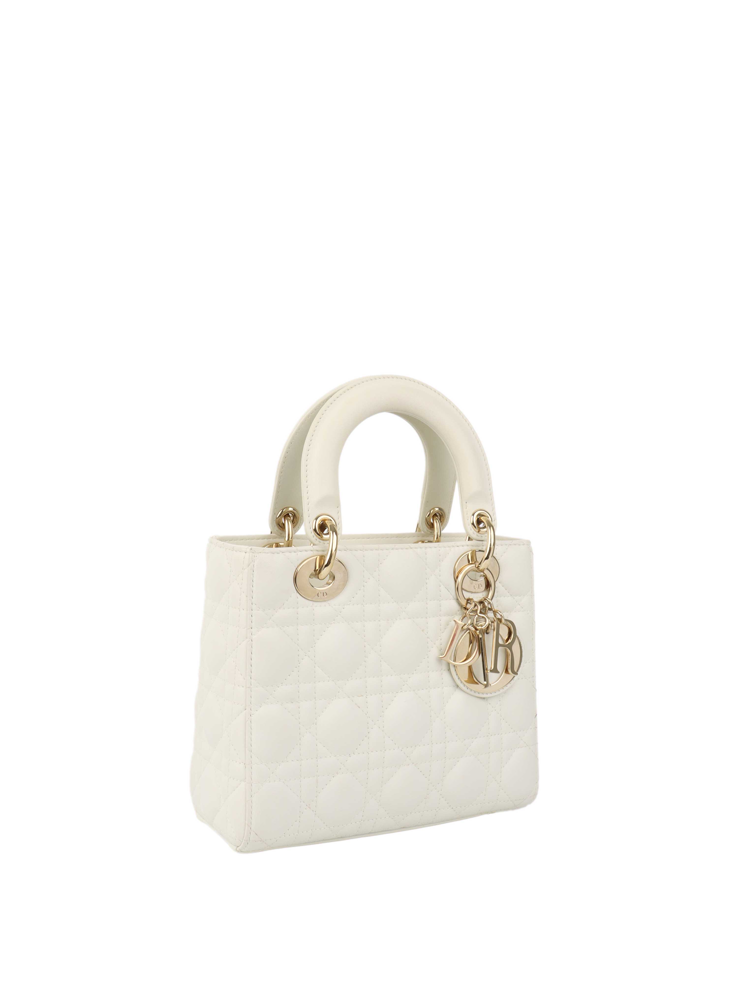 Dior White Small Lady Dior Bag Ghw