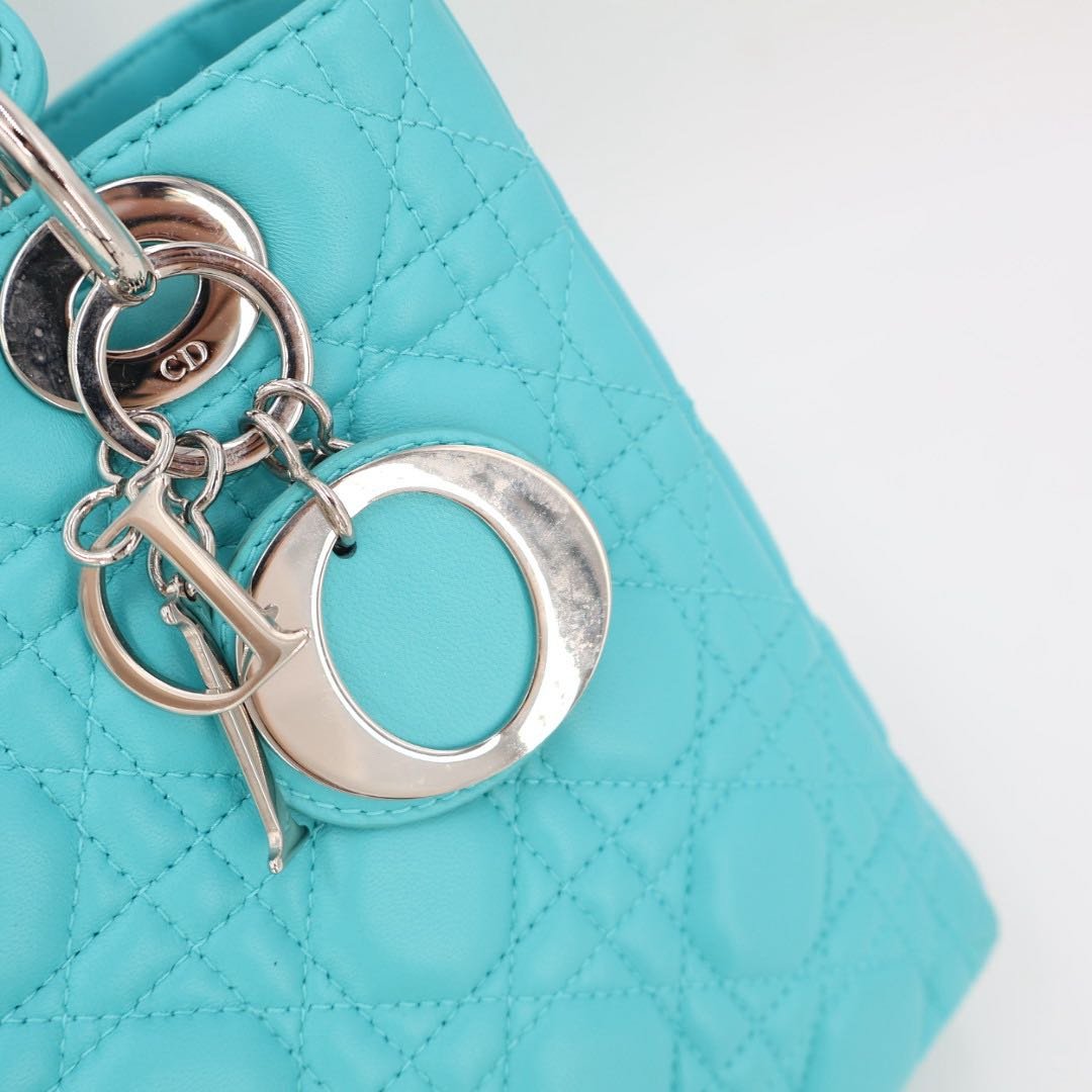 Dior Lady Cannage Leather 2-Way Handbag Blue