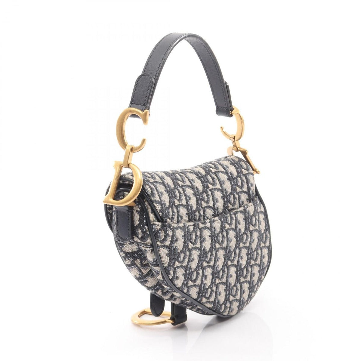 Dior Handbag Saddle Bag Mini Oblique Jacquard Navy Canvas Leather