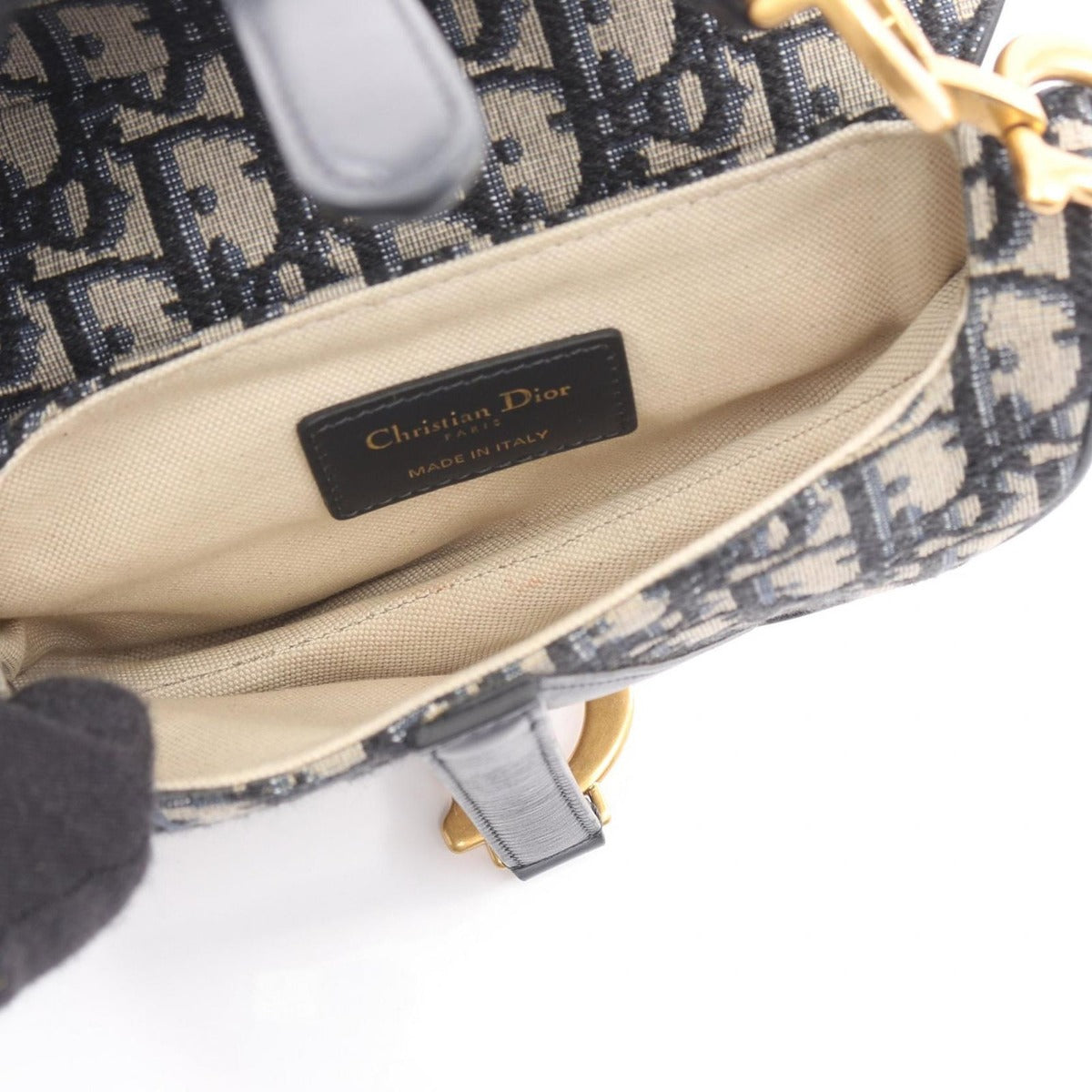 Dior Handbag Saddle Bag Mini Oblique Jacquard Navy Canvas Leather