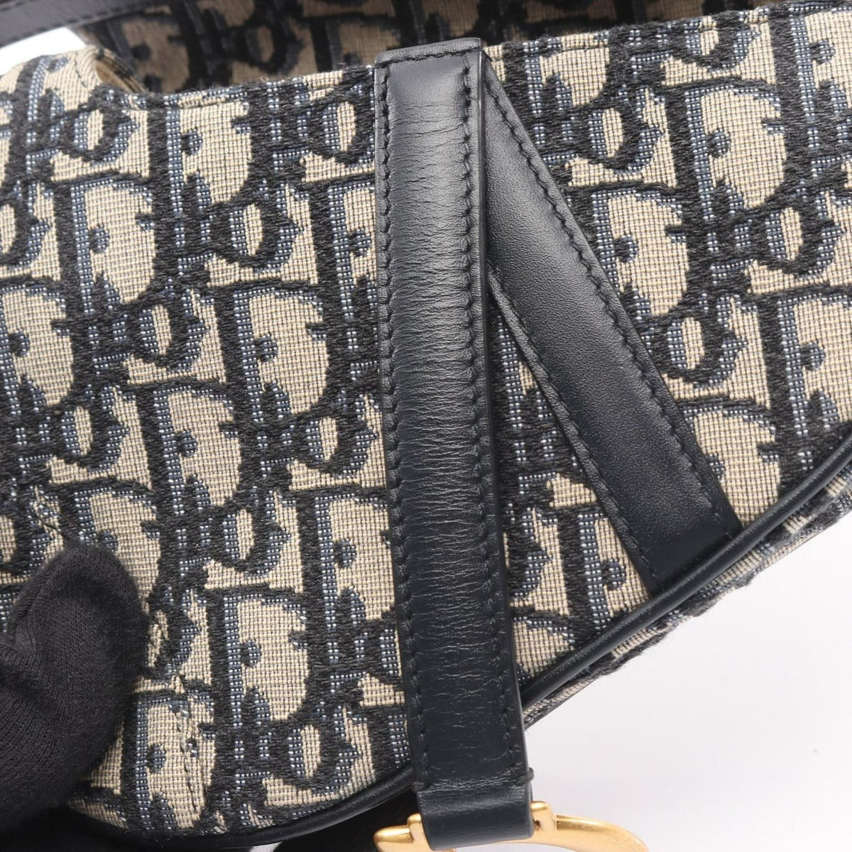 Dior Handbag Saddle Bag Mini Oblique Jacquard Navy Canvas Leather