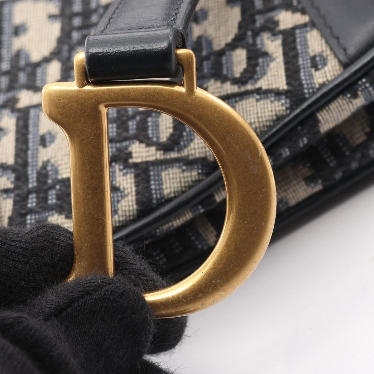 Dior Handbag Saddle Bag Mini Oblique Jacquard Navy Canvas Leather