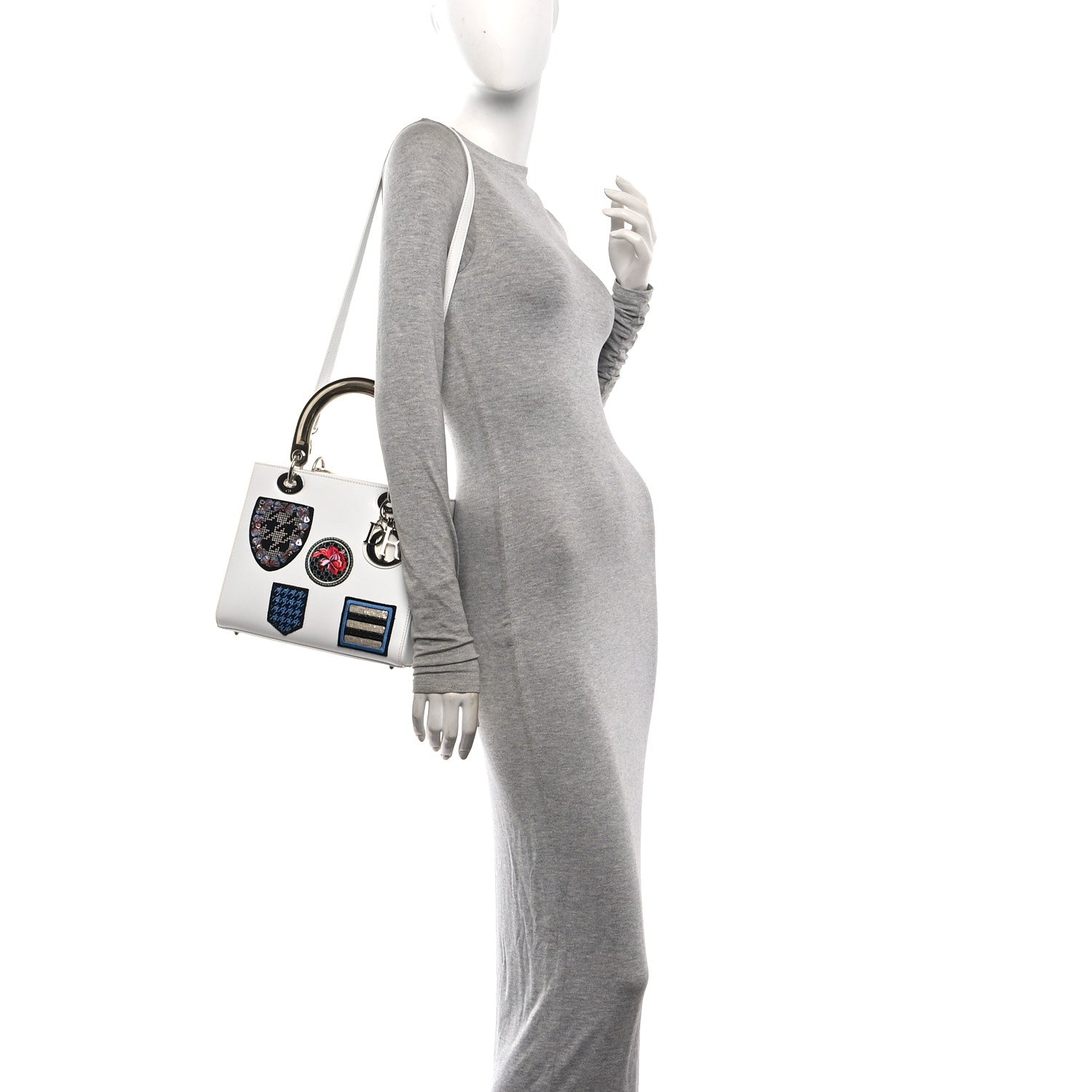 Calfskin Patch Embellished Medium Lady Dior White