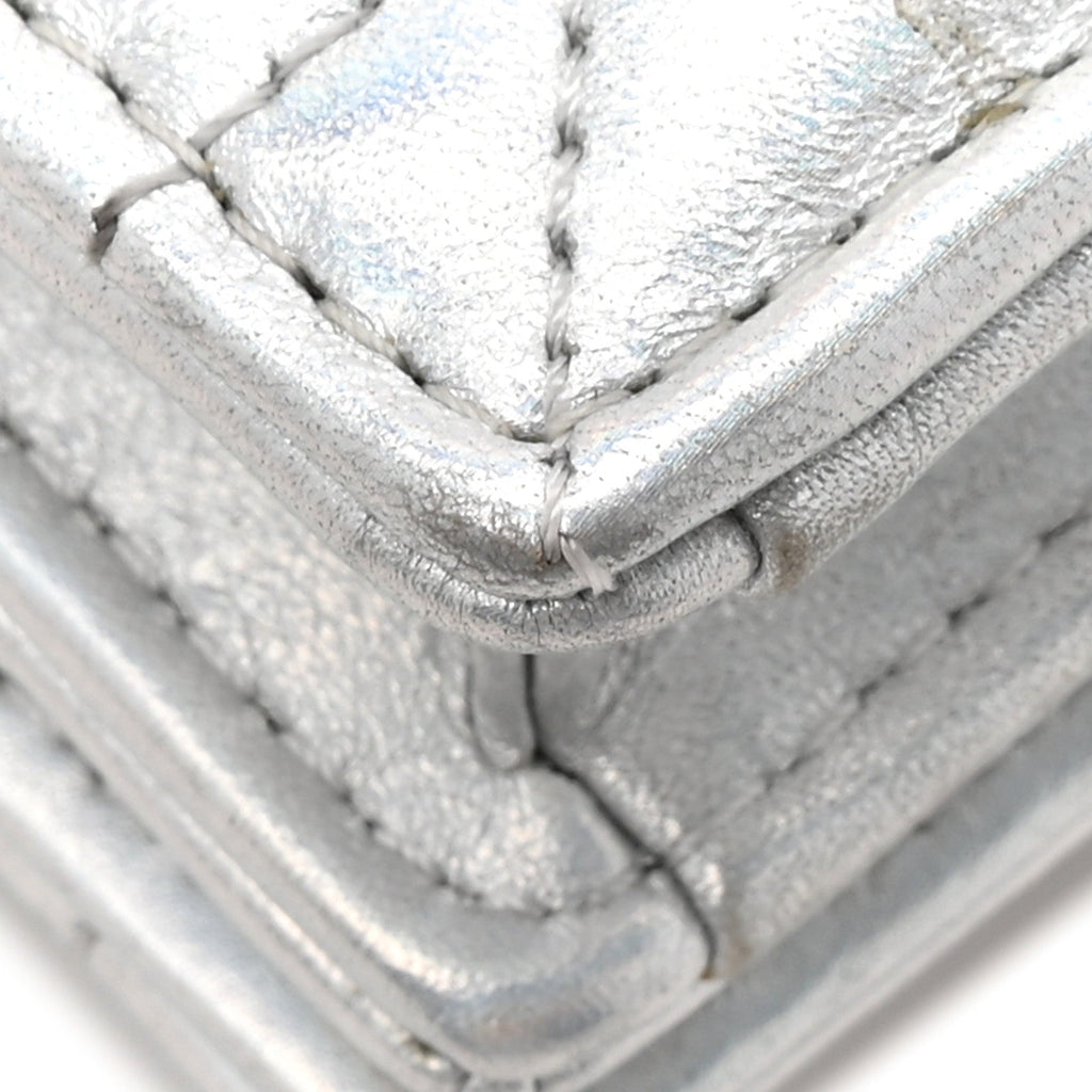 Iridescent Metallic Lambskin Cannage Mini My Dior Bag Silver