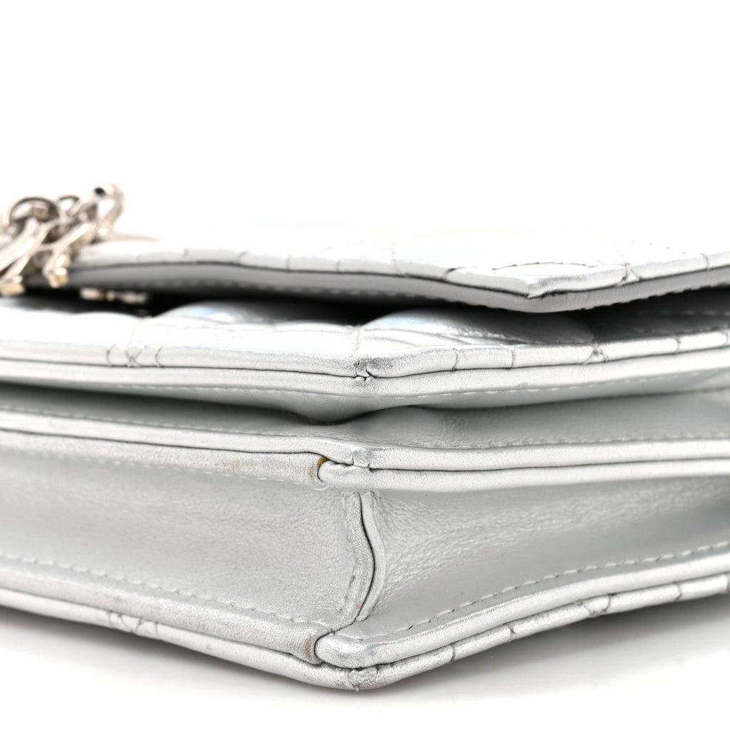 Iridescent Metallic Lambskin Cannage Mini My Dior Bag Silver