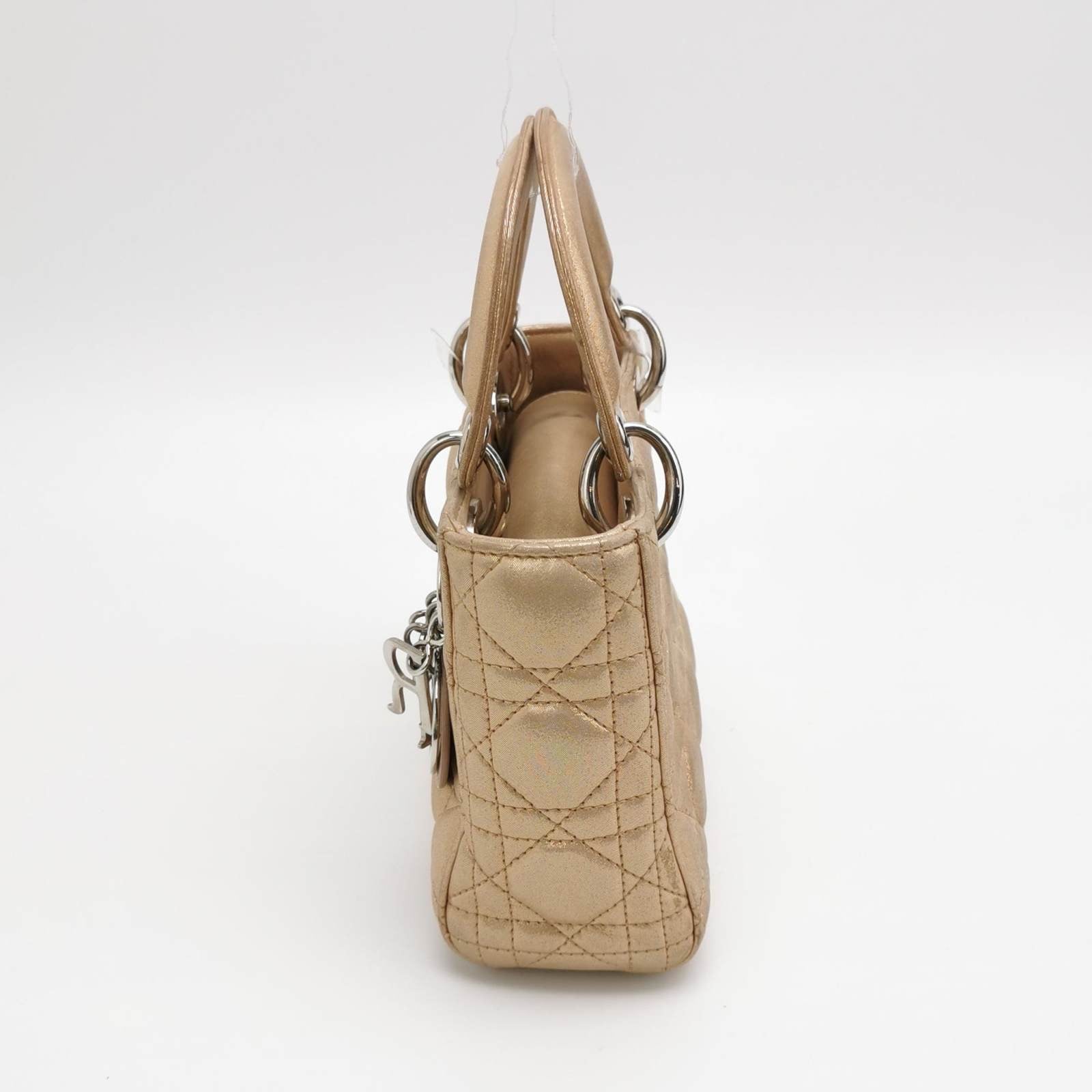 Lady Dior Mini Gold Textile Cannage handbag with strap