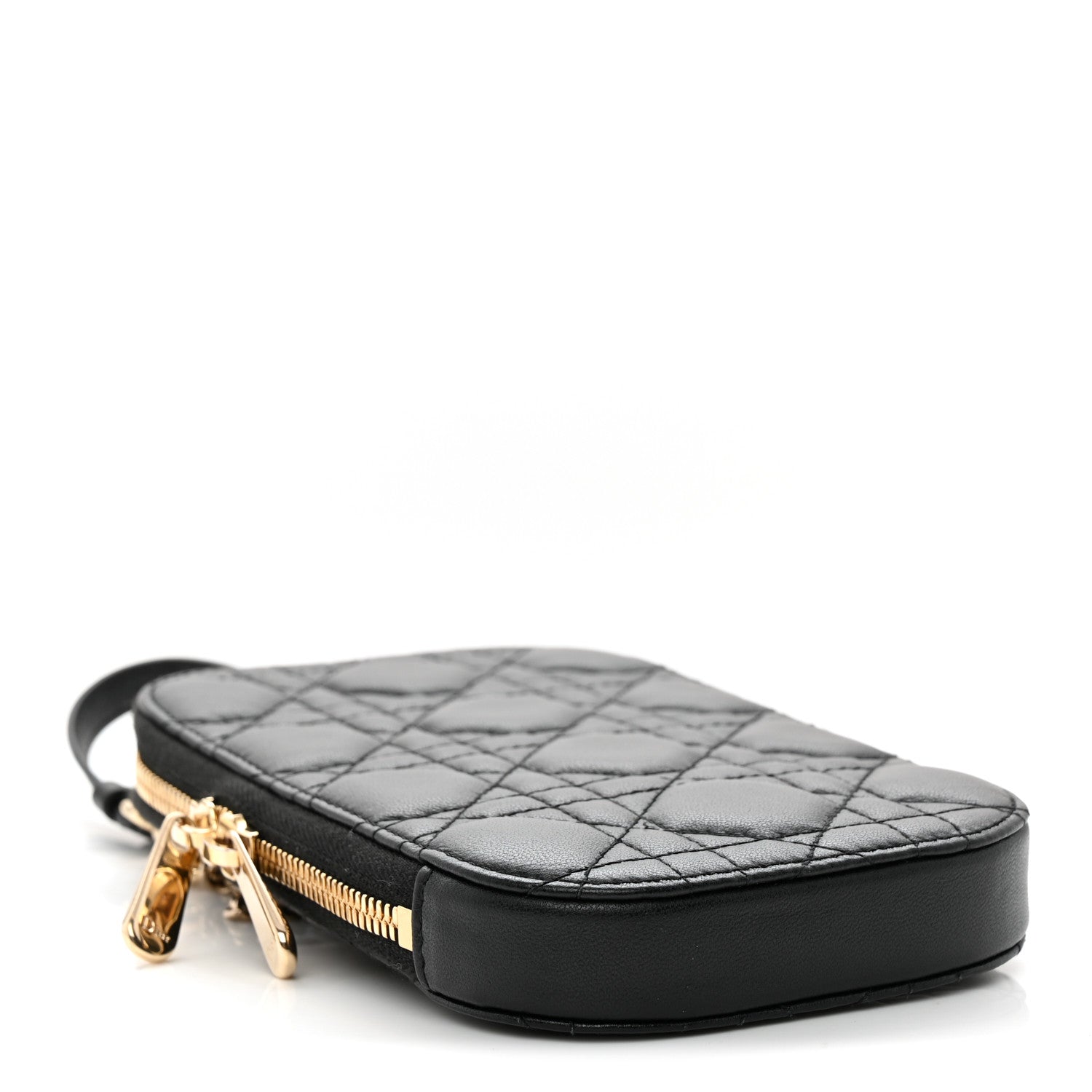 Lambskin Cannage Lady Dior Phone Holder Black