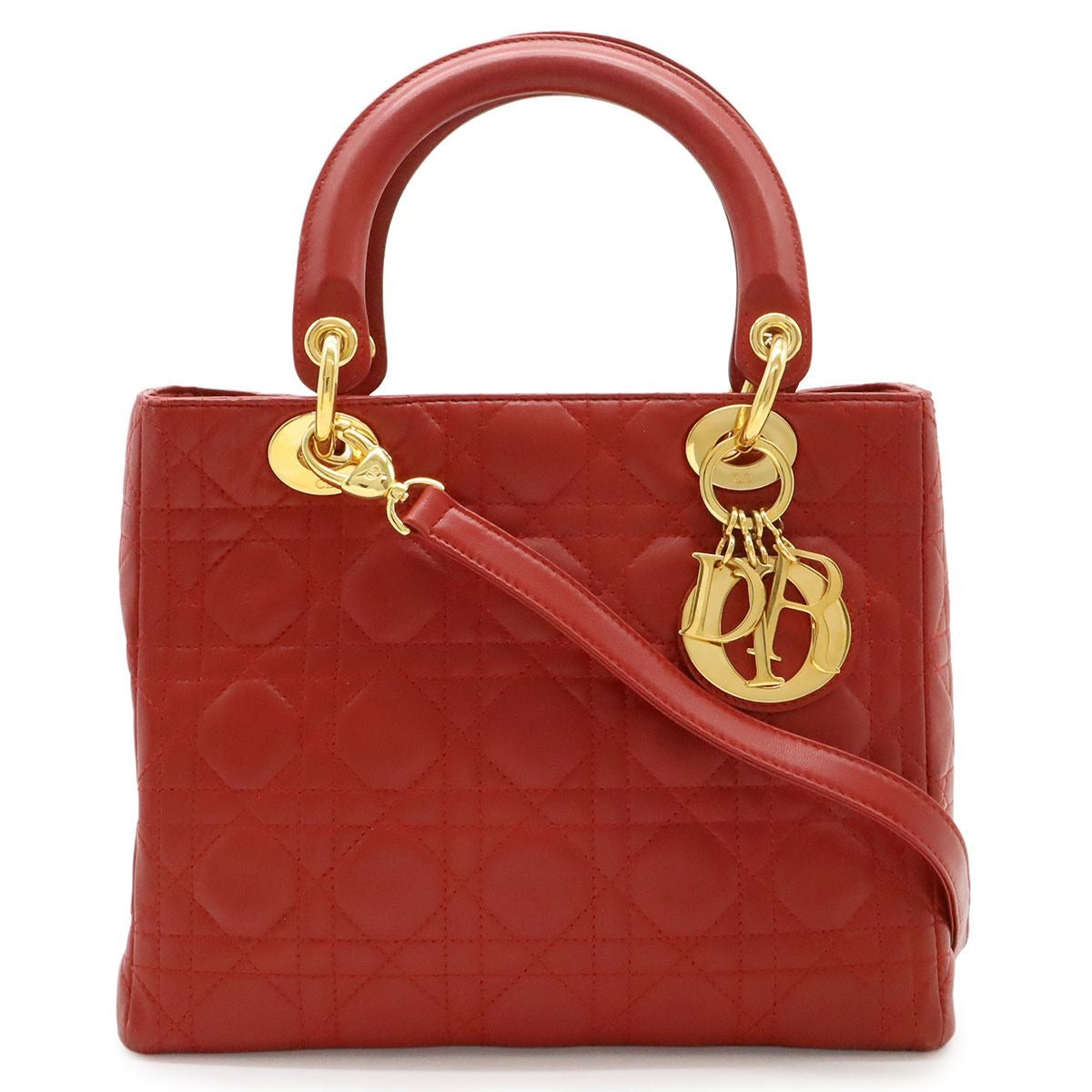 Dior Cannage Tote Leather Red Gold