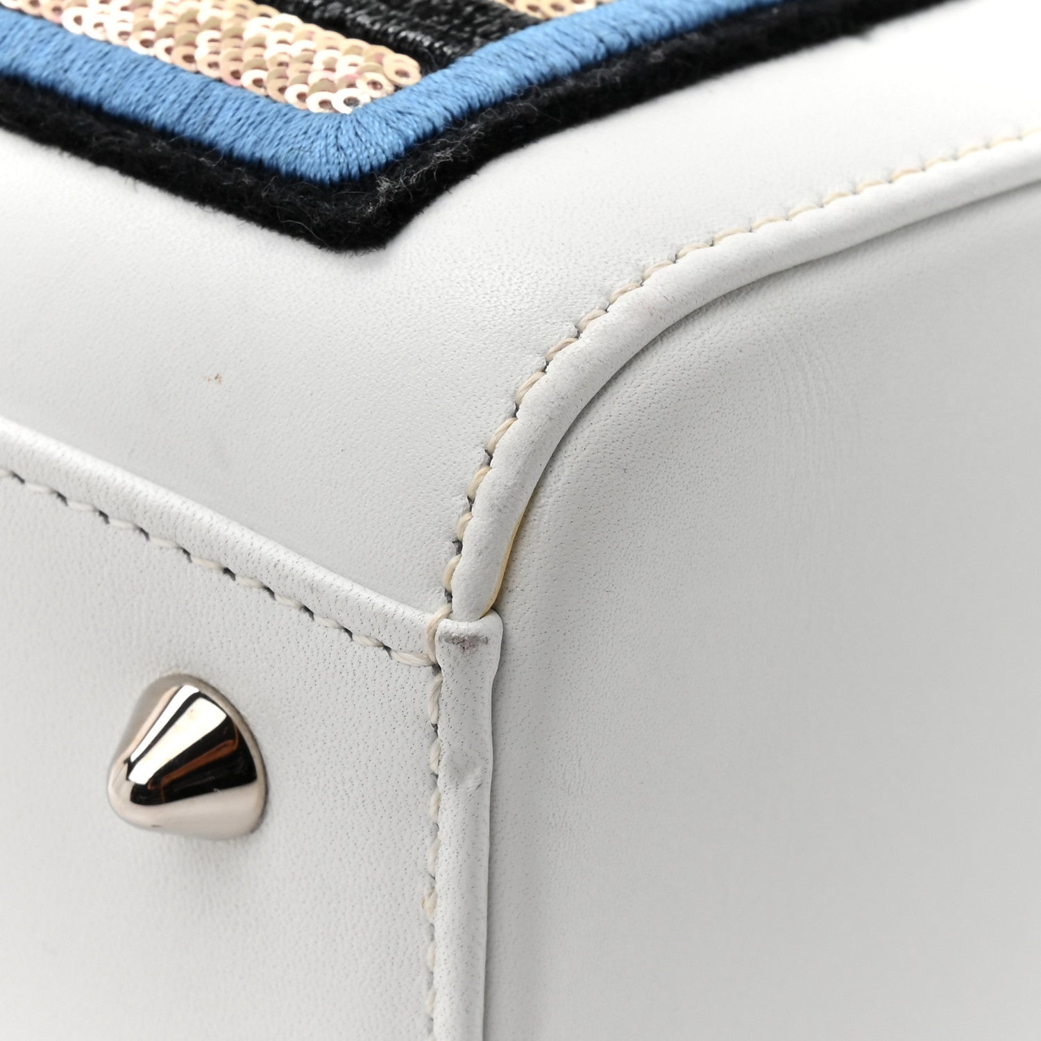 Calfskin Patch Embellished Medium Lady Dior White