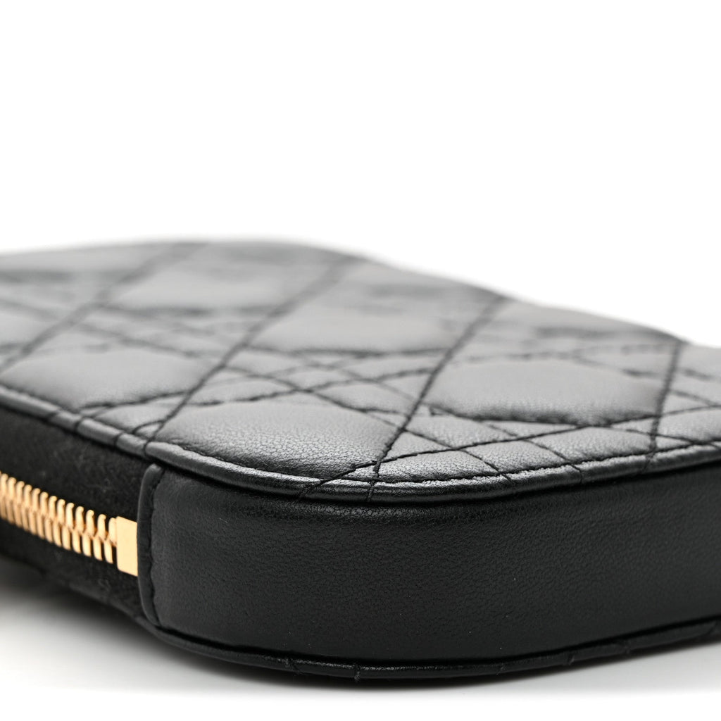 Lambskin Cannage Lady Dior Phone Holder Black