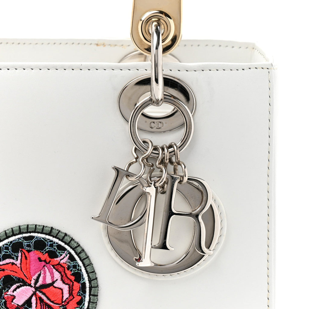 Calfskin Patch Embellished Medium Lady Dior White