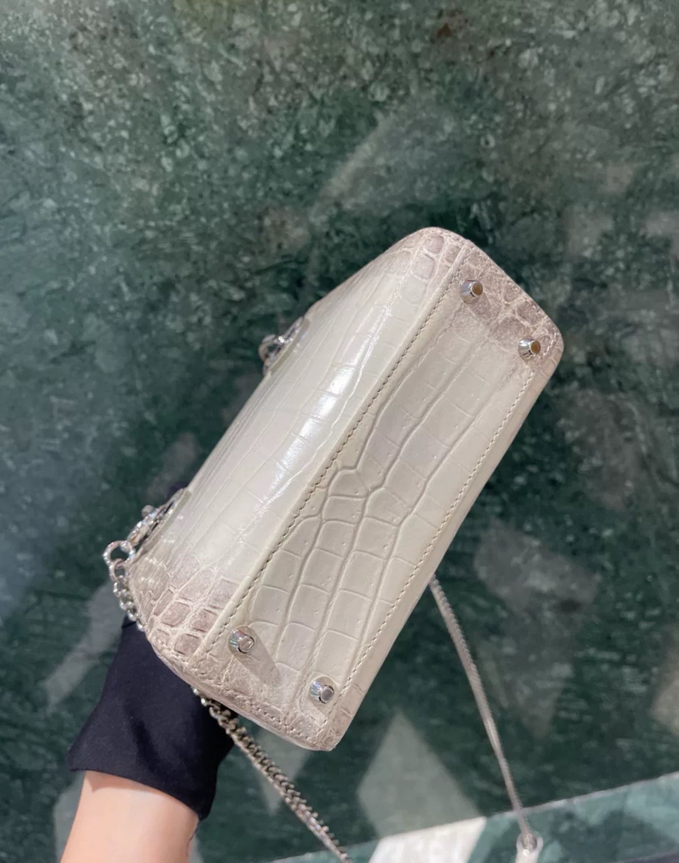 CHRISTIAN DIOR MINI LADY DIOR IN WHITE HIMALAYAN CROCODILE LEATHER & DIAMONDS