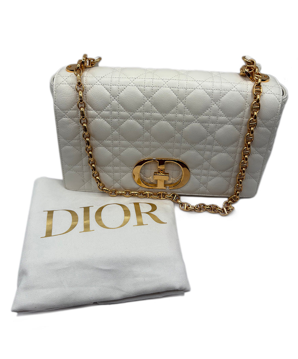 Christian Dior White Cannage Caro Medium Leather Handbag