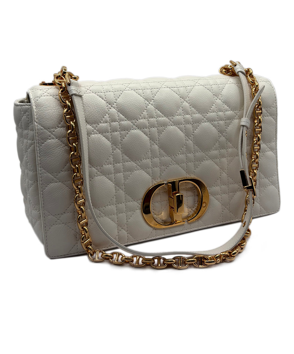 Christian Dior White Cannage Caro Medium Leather Handbag