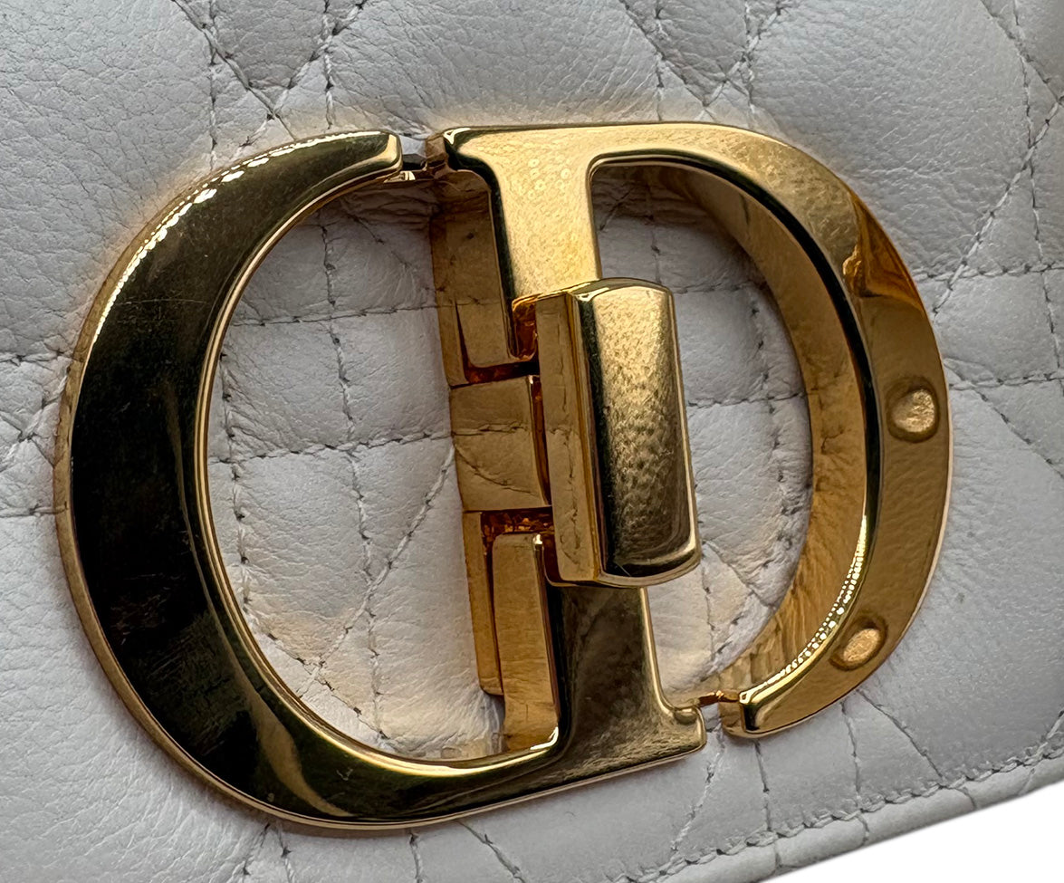 Christian Dior White Cannage Caro Medium Leather Handbag