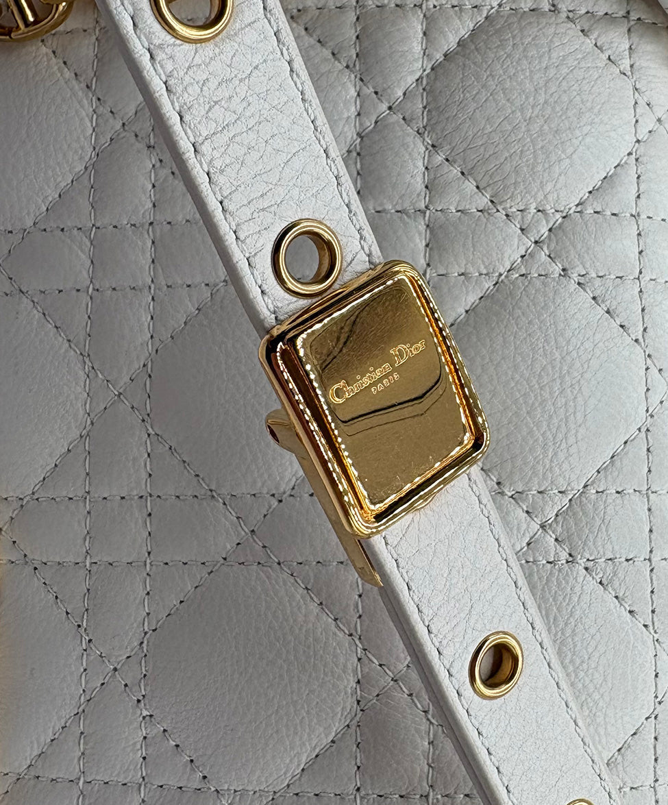 Christian Dior White Cannage Caro Medium Leather Handbag