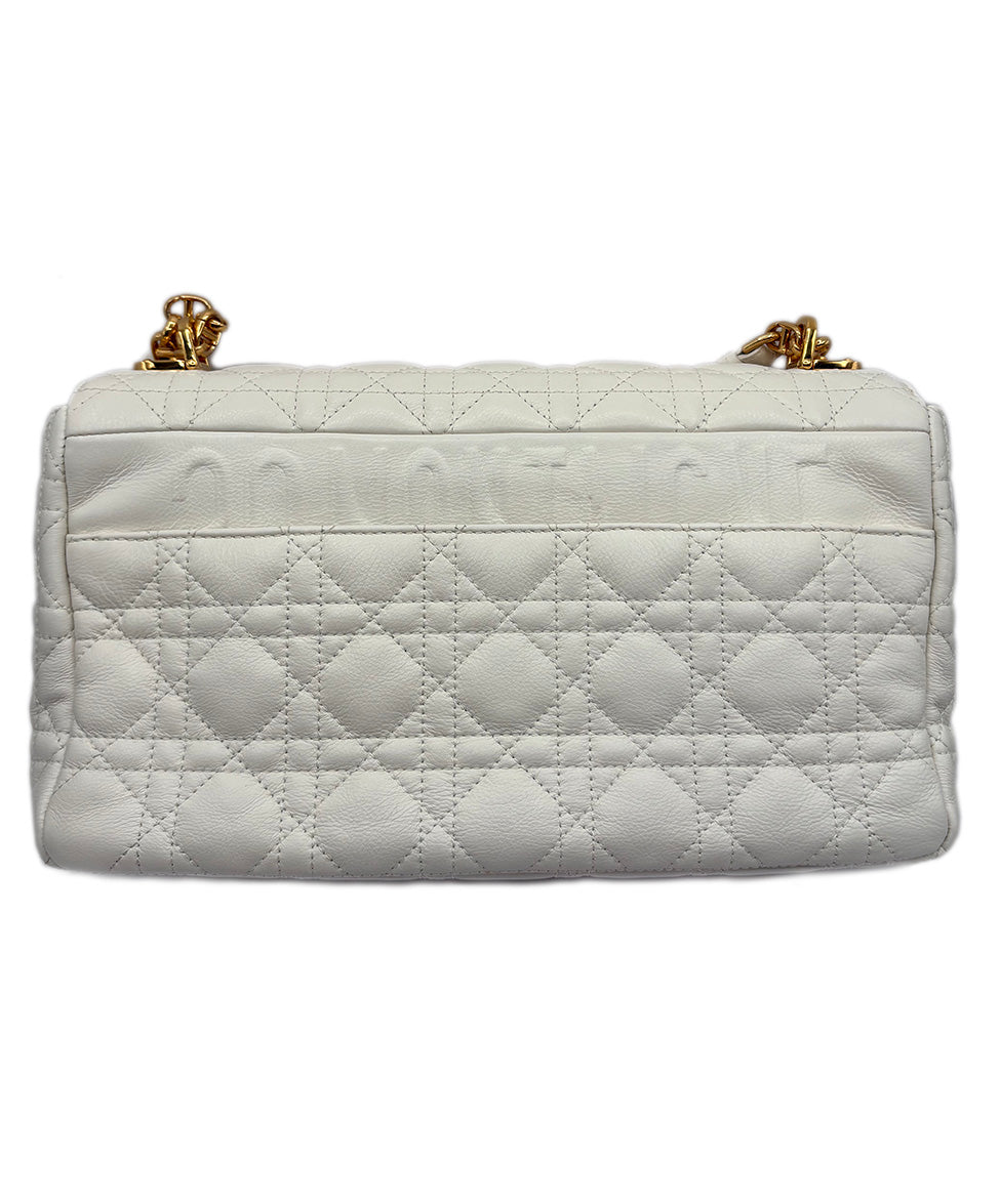 Christian Dior White Cannage Caro Medium Leather Handbag