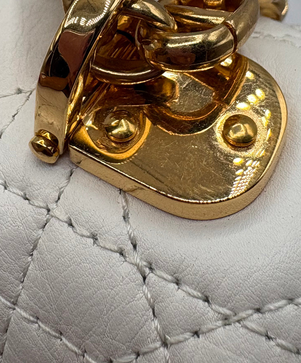 Christian Dior White Cannage Caro Medium Leather Handbag