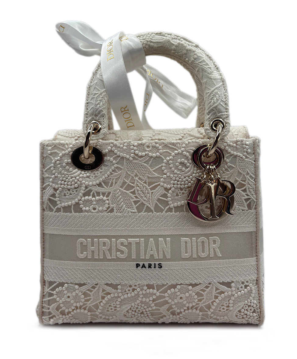 Christian Dior White Canvas & Lace Handbag