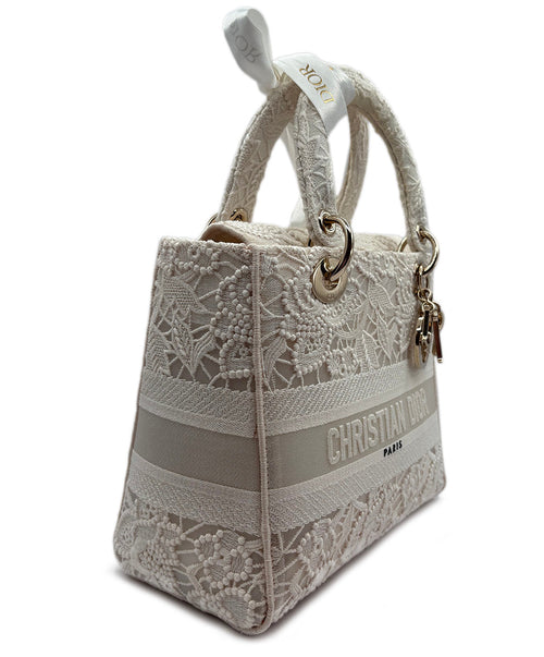 Christian Dior White Canvas & Lace Handbag