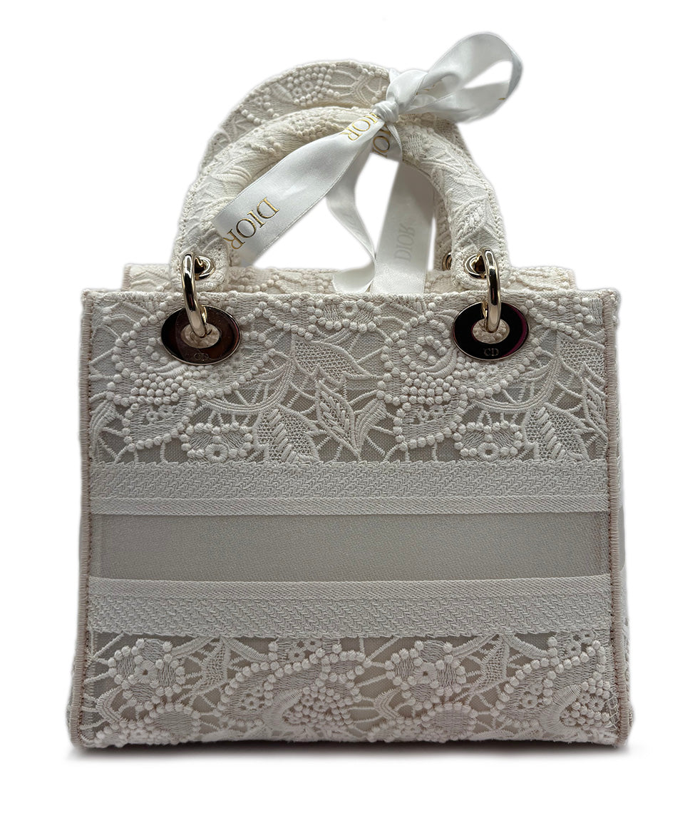 Christian Dior White Canvas & Lace Handbag