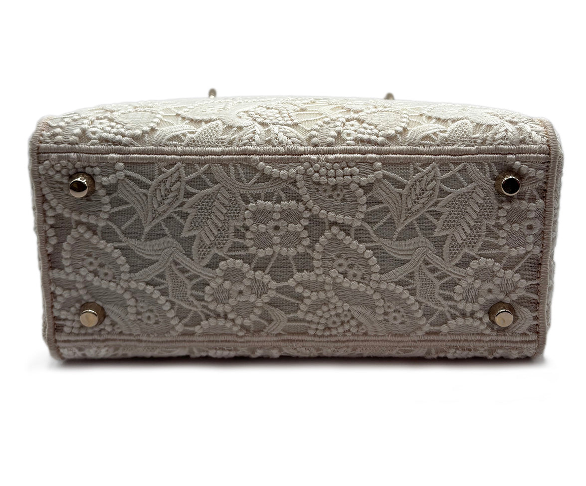 Christian Dior White Canvas & Lace Handbag
