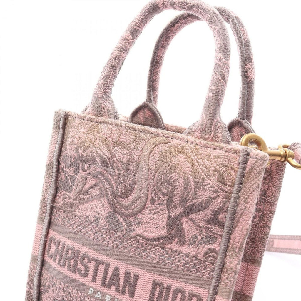 Dior Handbag Book Tote Mini Pink Gray Canvas Vertical