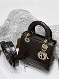 Lady Dior brown shiny alligator leather with diamond hardware