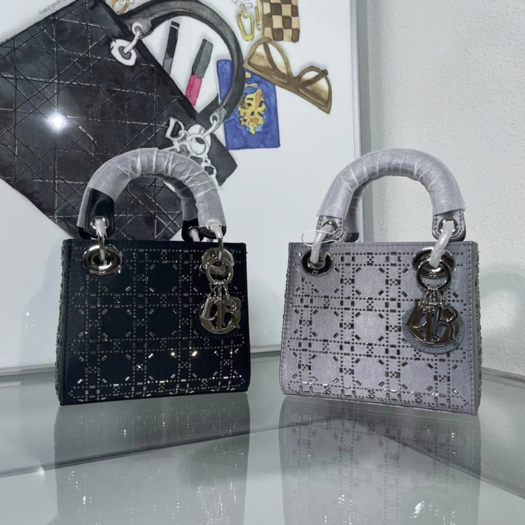 Dior Mini Opaline Gray Pearlescent Cannage Lambskin Bag