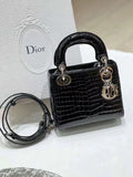 Dior small Lady Dior black patent alligator leather silver hardware