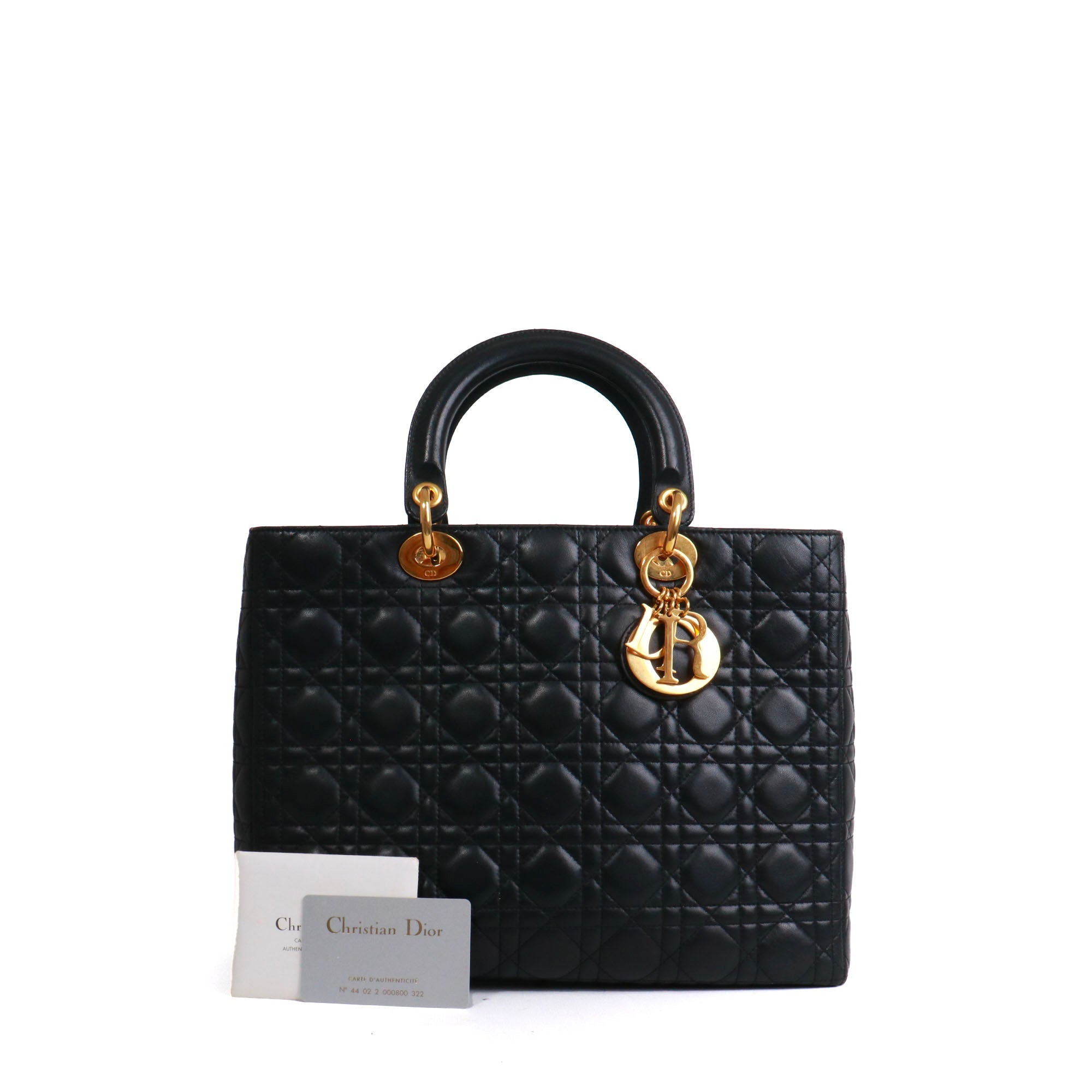 DIOR - Lady Dior large handbag in vintage black quilted leather