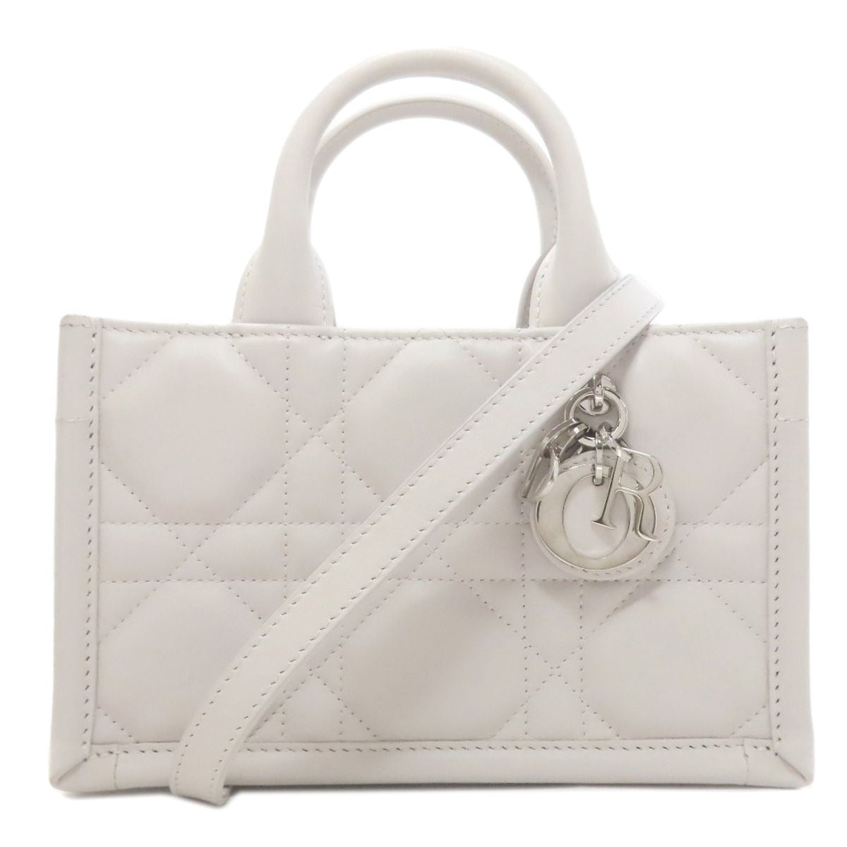 Dior Book Tote Mini Macro Cannage 2-Way Handbag White Gray
