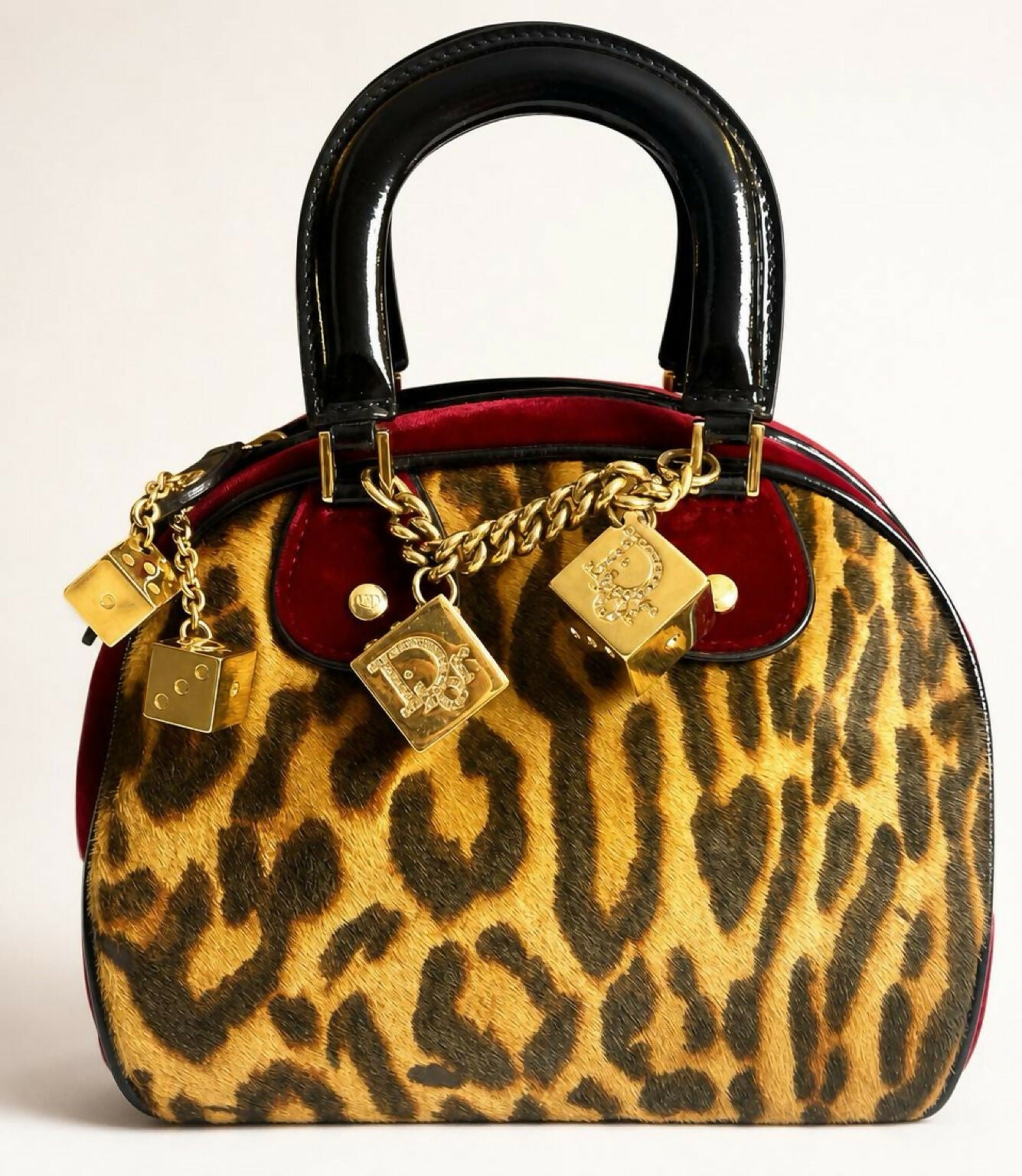 RARE MINI VINTAGE CHRISTIAN DIOR 2004 LEOPARD CHEETA DICE GAMBLER BAG GHW